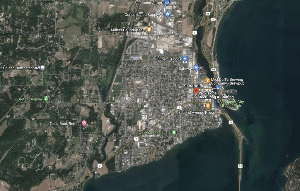 Sandpoint Idaho as seen from above by Google Earth.
