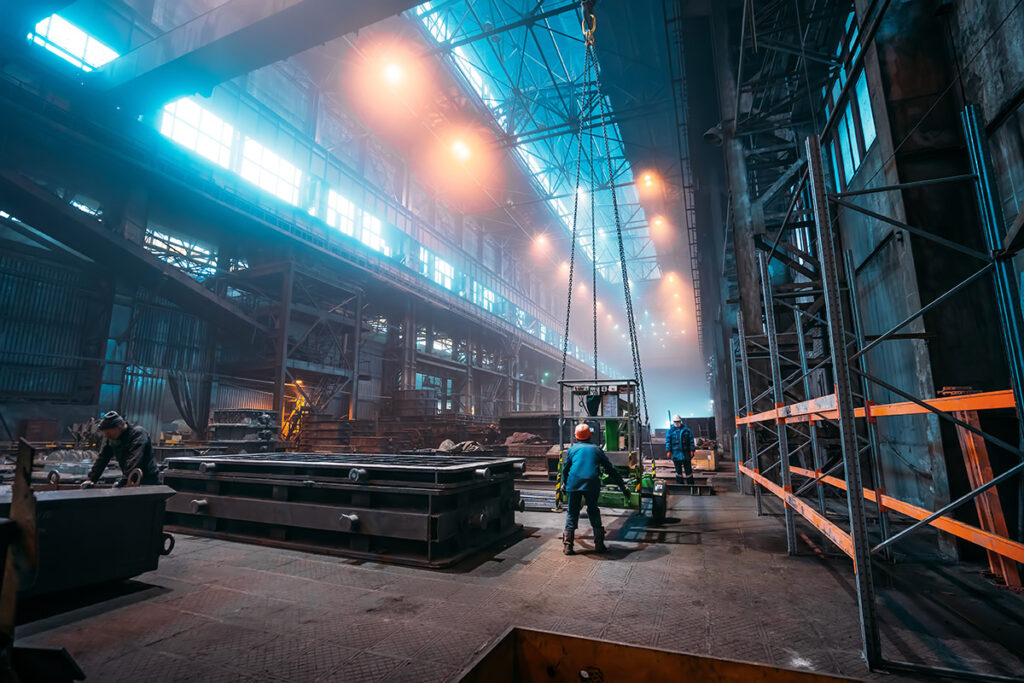 The interior of a steel factory.
