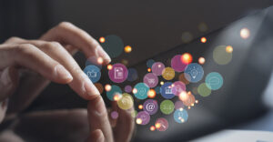 A woman using social media on her tablet.